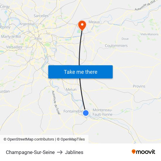Champagne-Sur-Seine to Jablines map