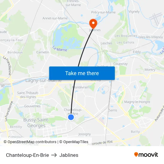 Chanteloup-En-Brie to Jablines map