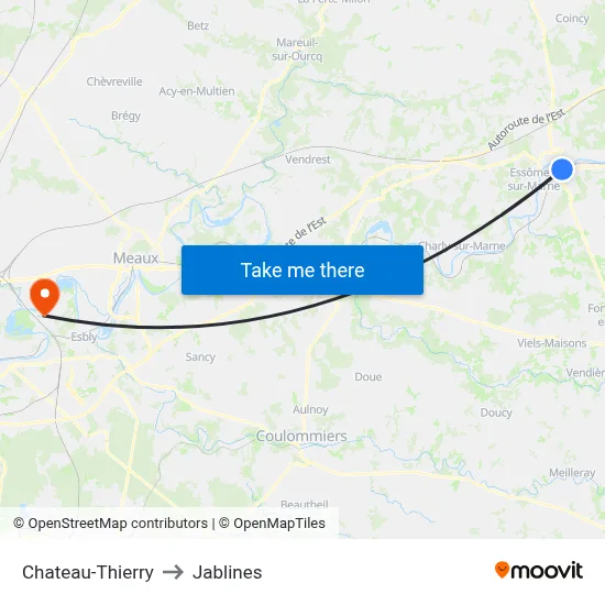 Chateau-Thierry to Jablines map