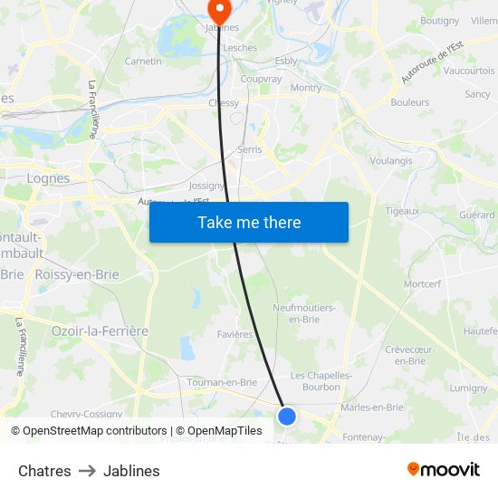 Chatres to Jablines map