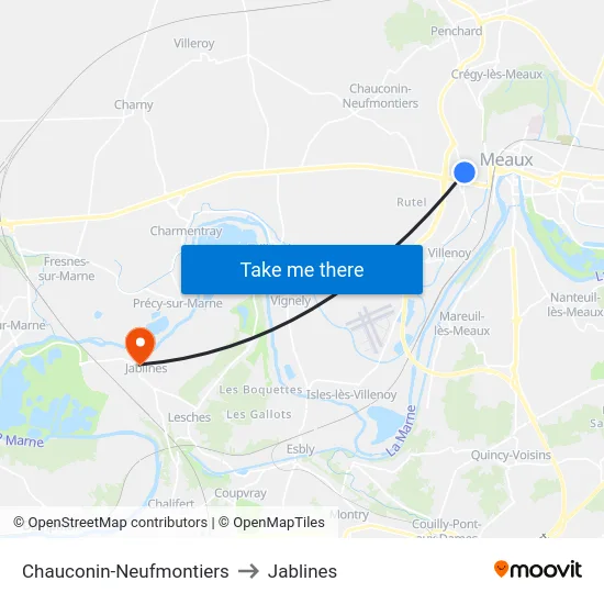 Chauconin-Neufmontiers to Jablines map