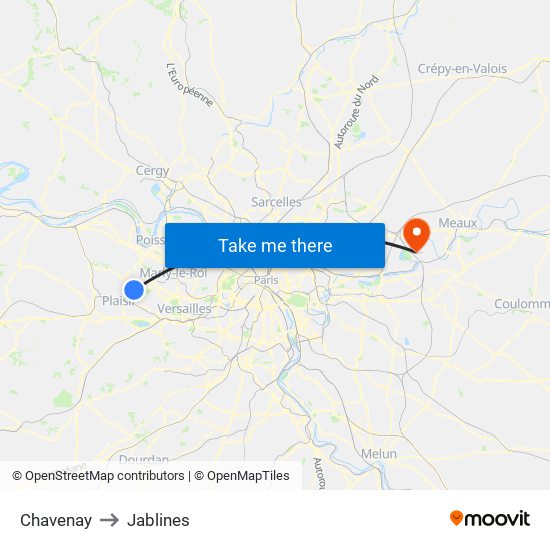 Chavenay to Jablines map