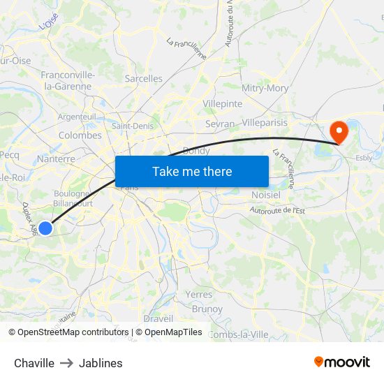 Chaville to Jablines map