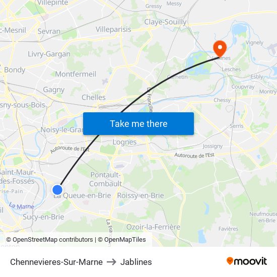 Chennevieres-Sur-Marne to Jablines map