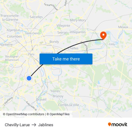 Chevilly-Larue to Jablines map