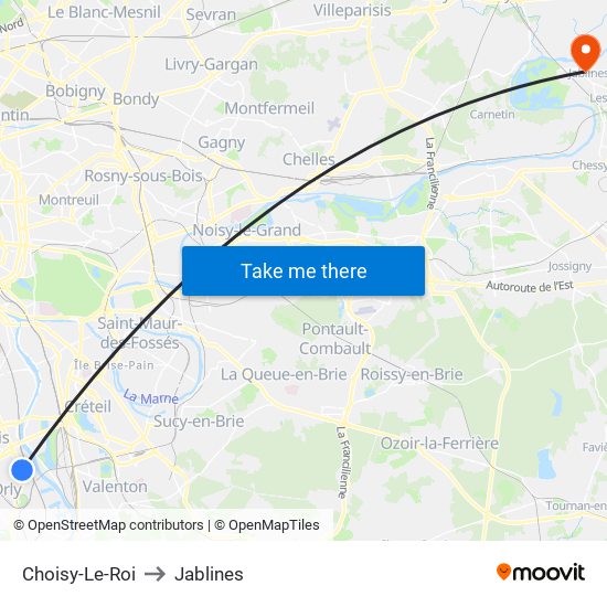 Choisy-Le-Roi to Jablines map