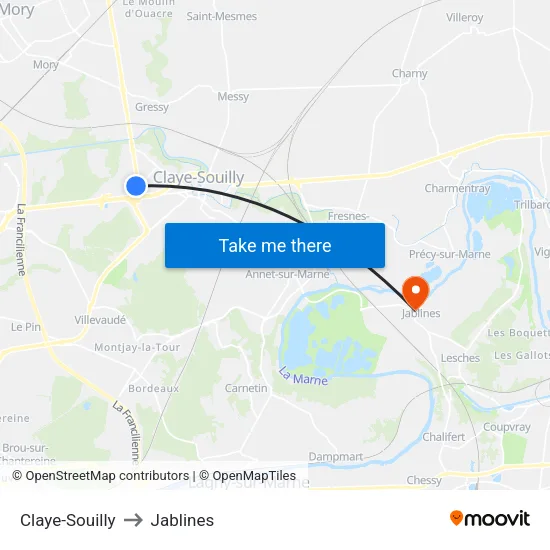 Claye-Souilly to Jablines map