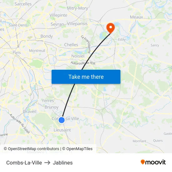 Combs-La-Ville to Jablines map