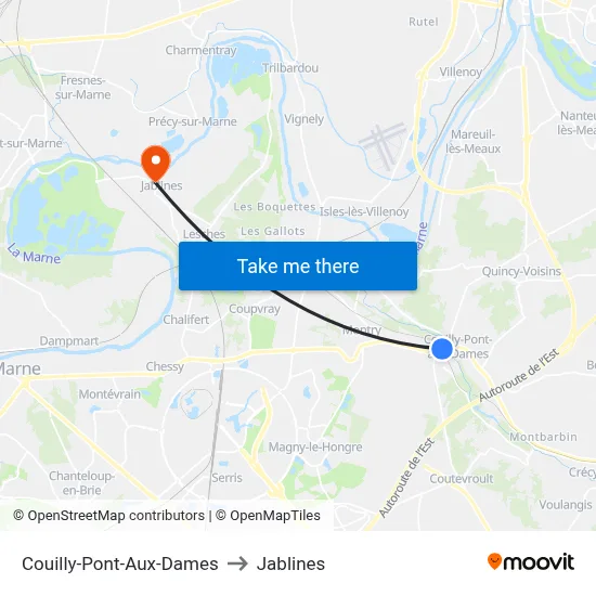 Couilly-Pont-Aux-Dames to Jablines map