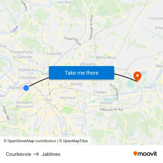 Courbevoie to Jablines map
