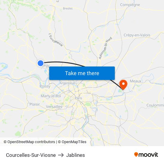 Courcelles-Sur-Viosne to Jablines map