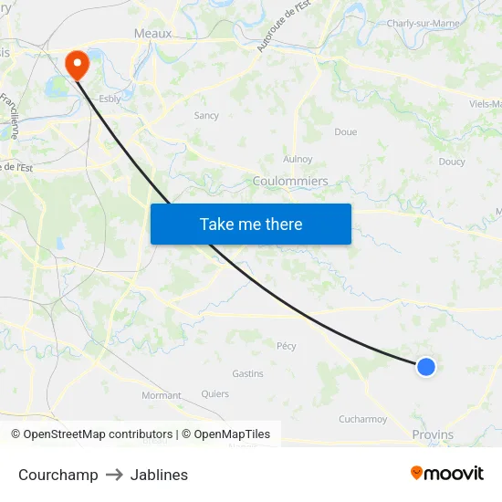 Courchamp to Jablines map