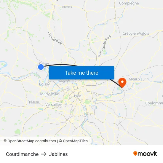 Courdimanche to Jablines map