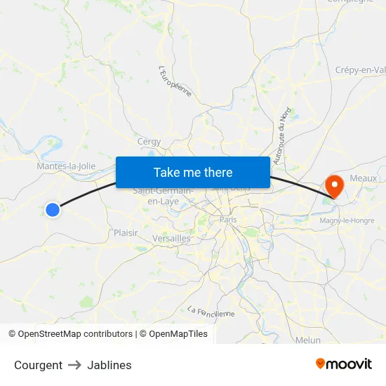 Courgent to Jablines map