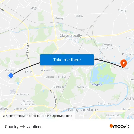 Courtry to Jablines map