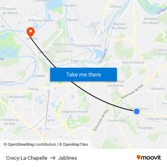 Crecy-La-Chapelle to Jablines map