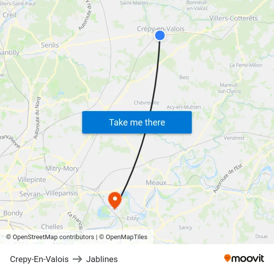 Crepy-En-Valois to Jablines map
