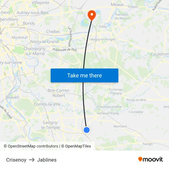 Crisenoy to Jablines map