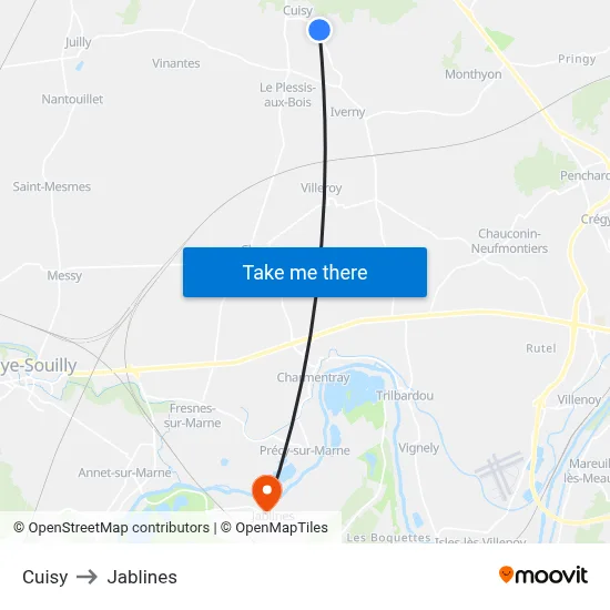 Cuisy to Jablines map