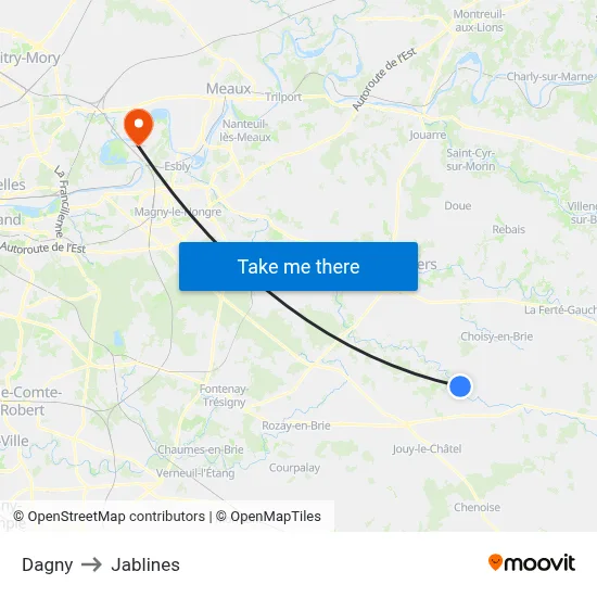 Dagny to Jablines map