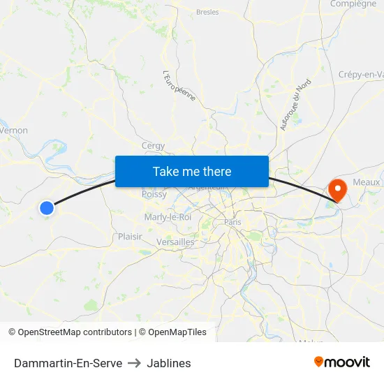 Dammartin-En-Serve to Jablines map