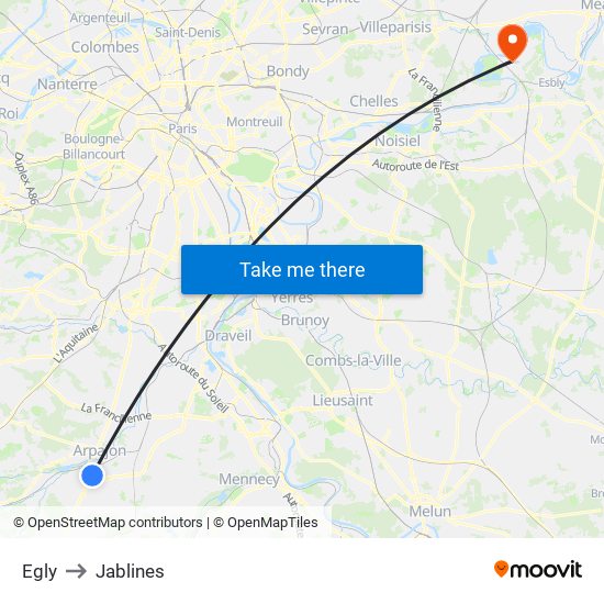 Egly to Jablines map