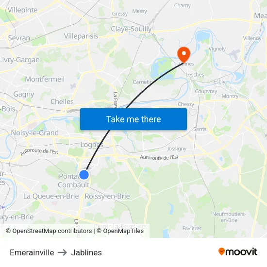 Emerainville to Jablines map