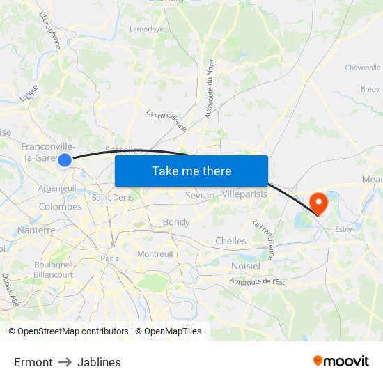 Ermont to Jablines map