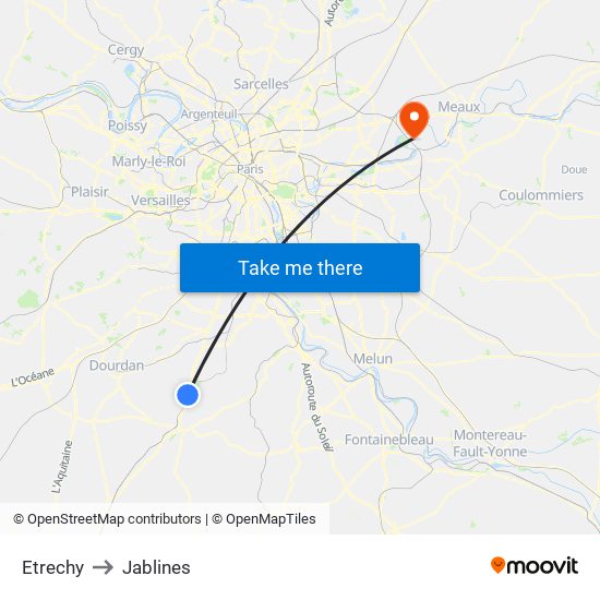 Etrechy to Jablines map