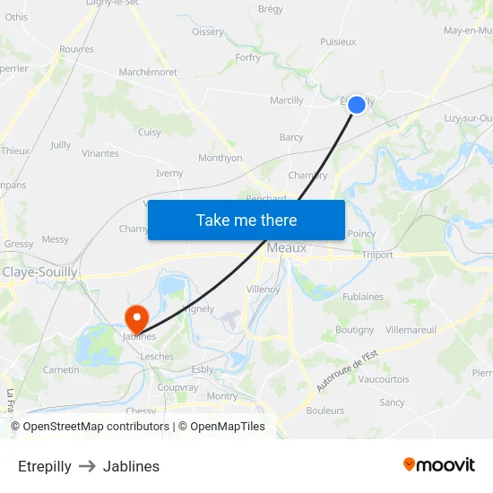 Etrepilly to Jablines map