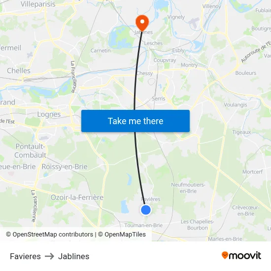 Favieres to Jablines map