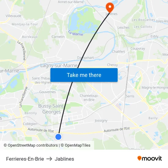 Ferrieres-En-Brie to Jablines map