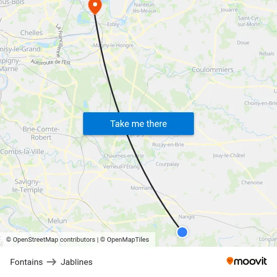 Fontains to Jablines map