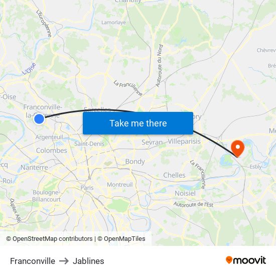 Franconville to Jablines map