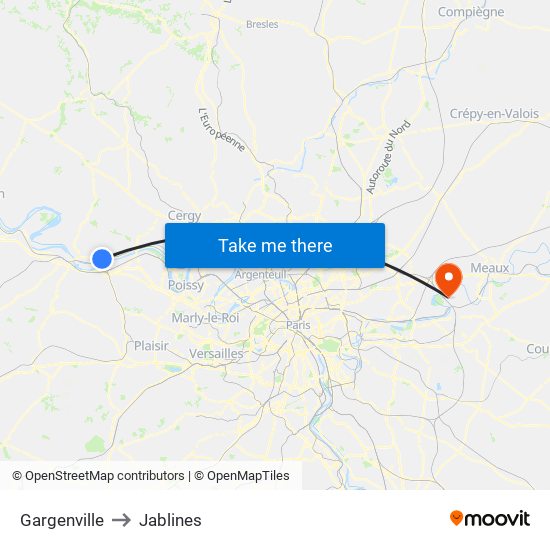 Gargenville to Jablines map