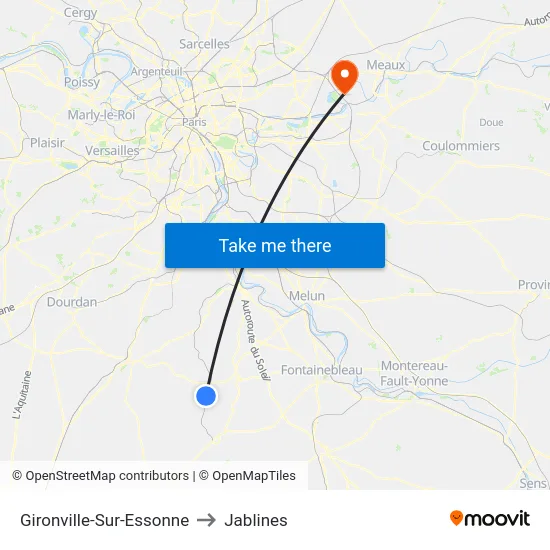 Gironville-Sur-Essonne to Jablines map