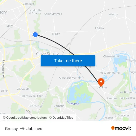 Gressy to Jablines map