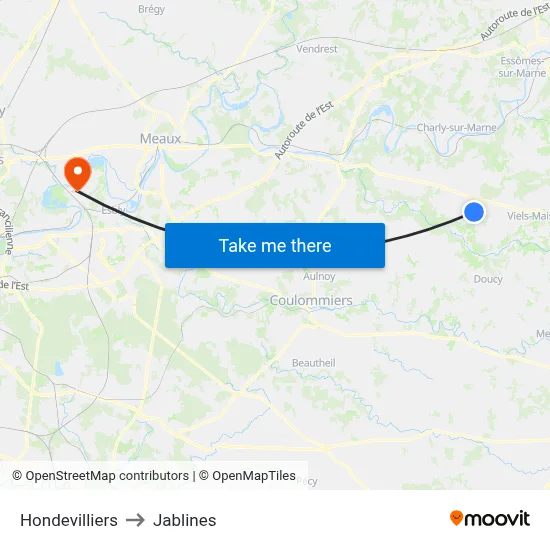 Hondevilliers to Jablines map