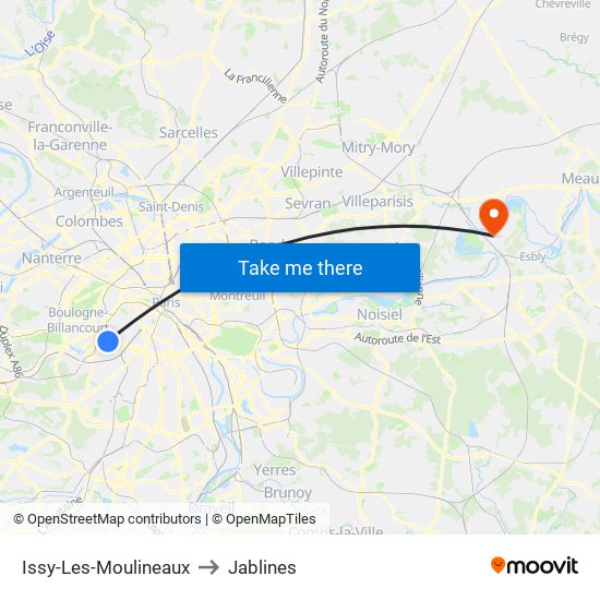 Issy-Les-Moulineaux to Jablines map