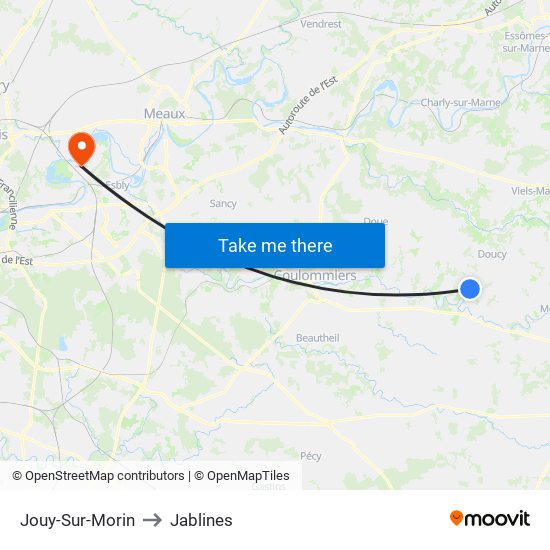 Jouy-Sur-Morin to Jablines map