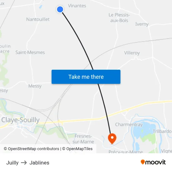 Juilly to Jablines map