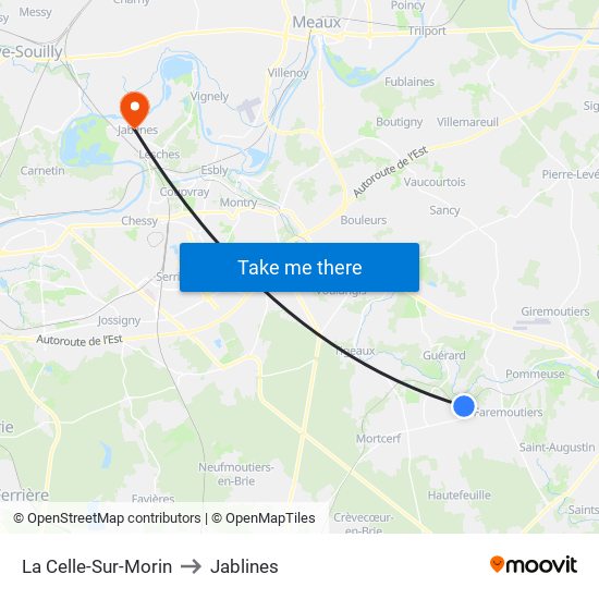 La Celle-Sur-Morin to Jablines map