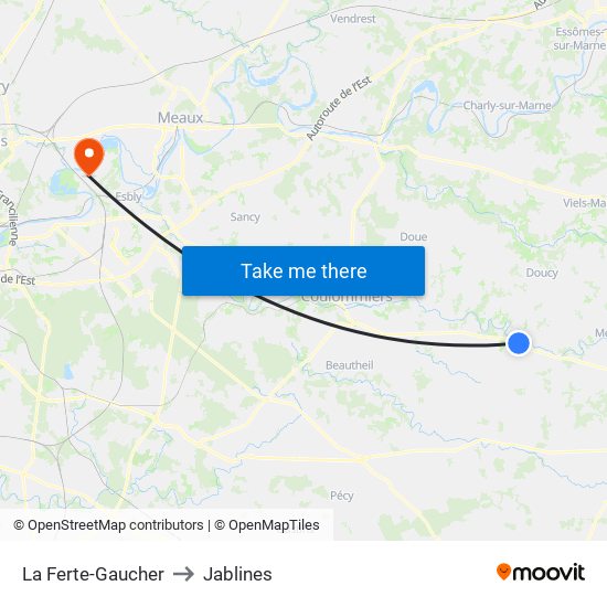 La Ferte-Gaucher to Jablines map