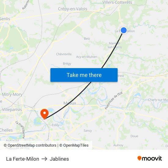 La Ferte-Milon to Jablines map