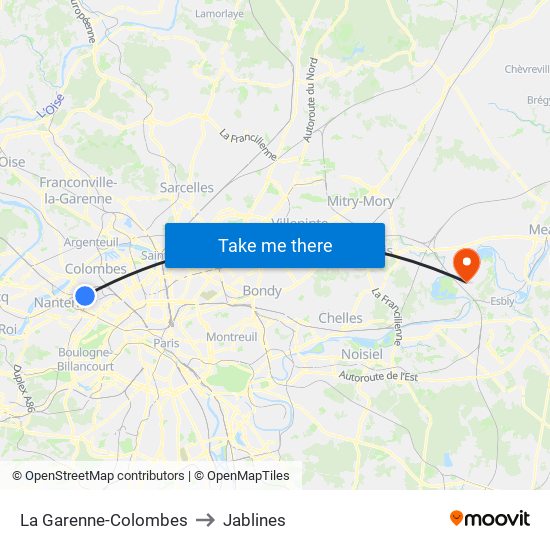 La Garenne-Colombes to Jablines map