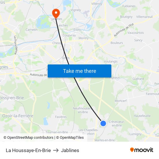 La Houssaye-En-Brie to Jablines map