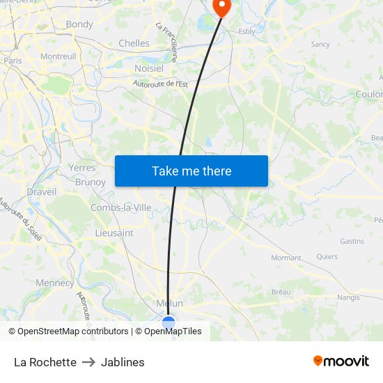 La Rochette to Jablines map
