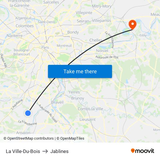 La Ville-Du-Bois to Jablines map