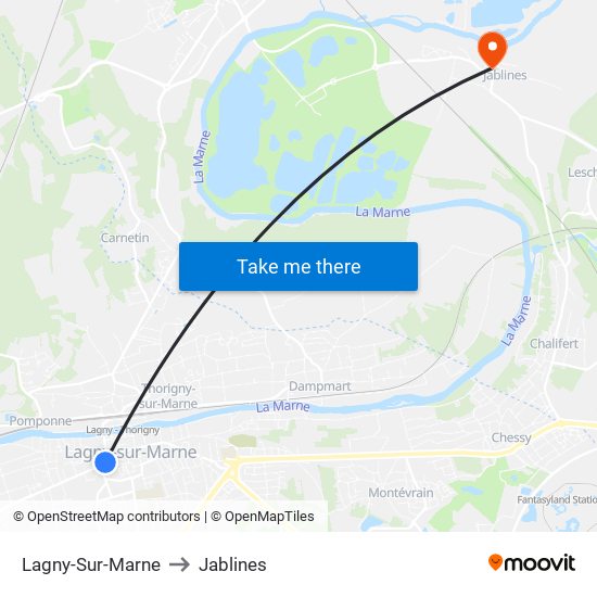 Lagny-Sur-Marne to Jablines map