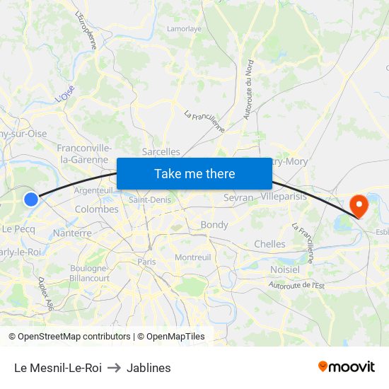 Le Mesnil-Le-Roi to Jablines map